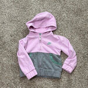🦃 Nike‎ Pink/Grey/Green Zip Up Hoodie 24 Month